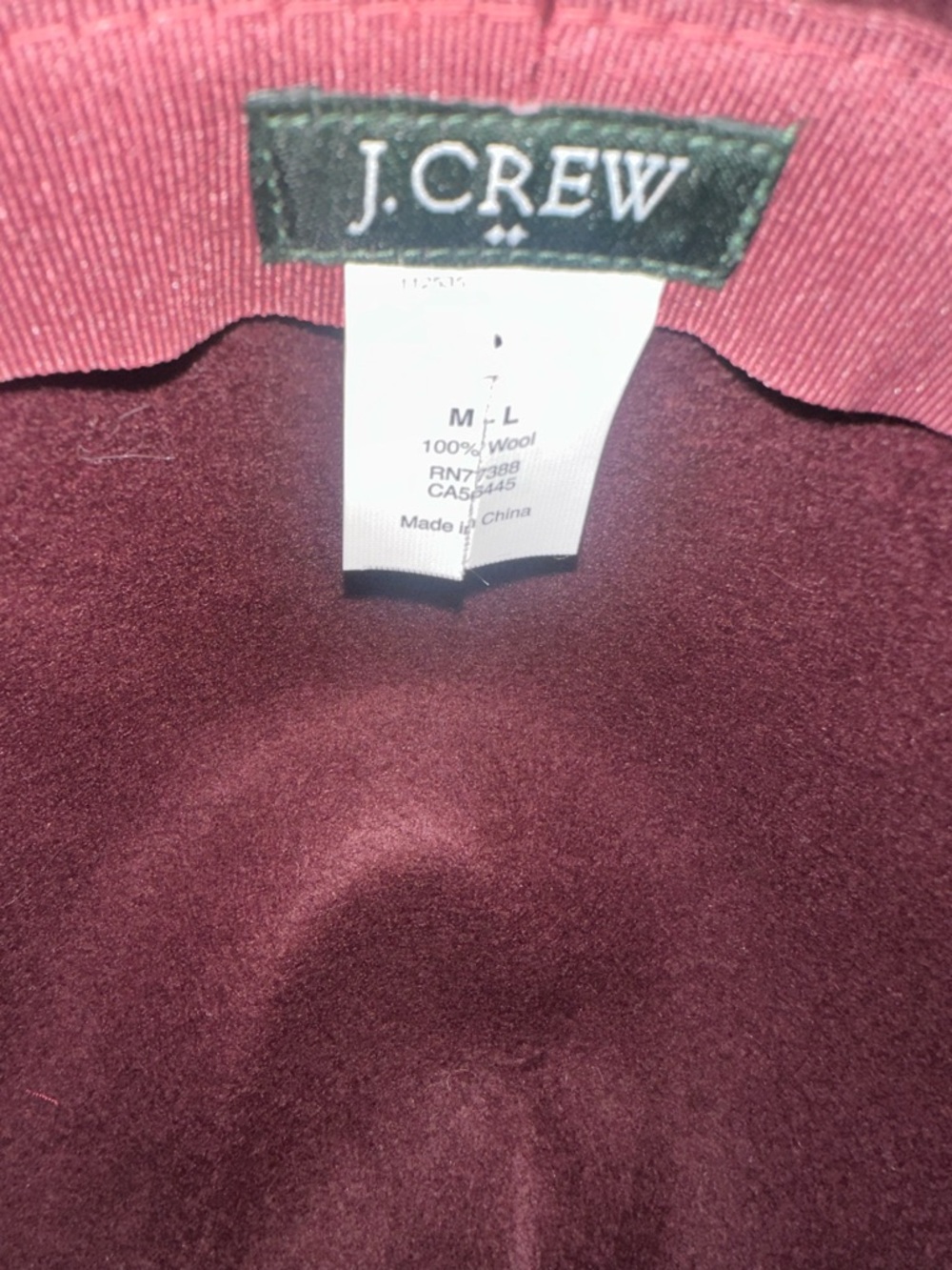 J.Crew Burgundy Wool Felt Fedora Hat Wine Wide Brim Boho Chic | Size M-L - Picture 4 of 5